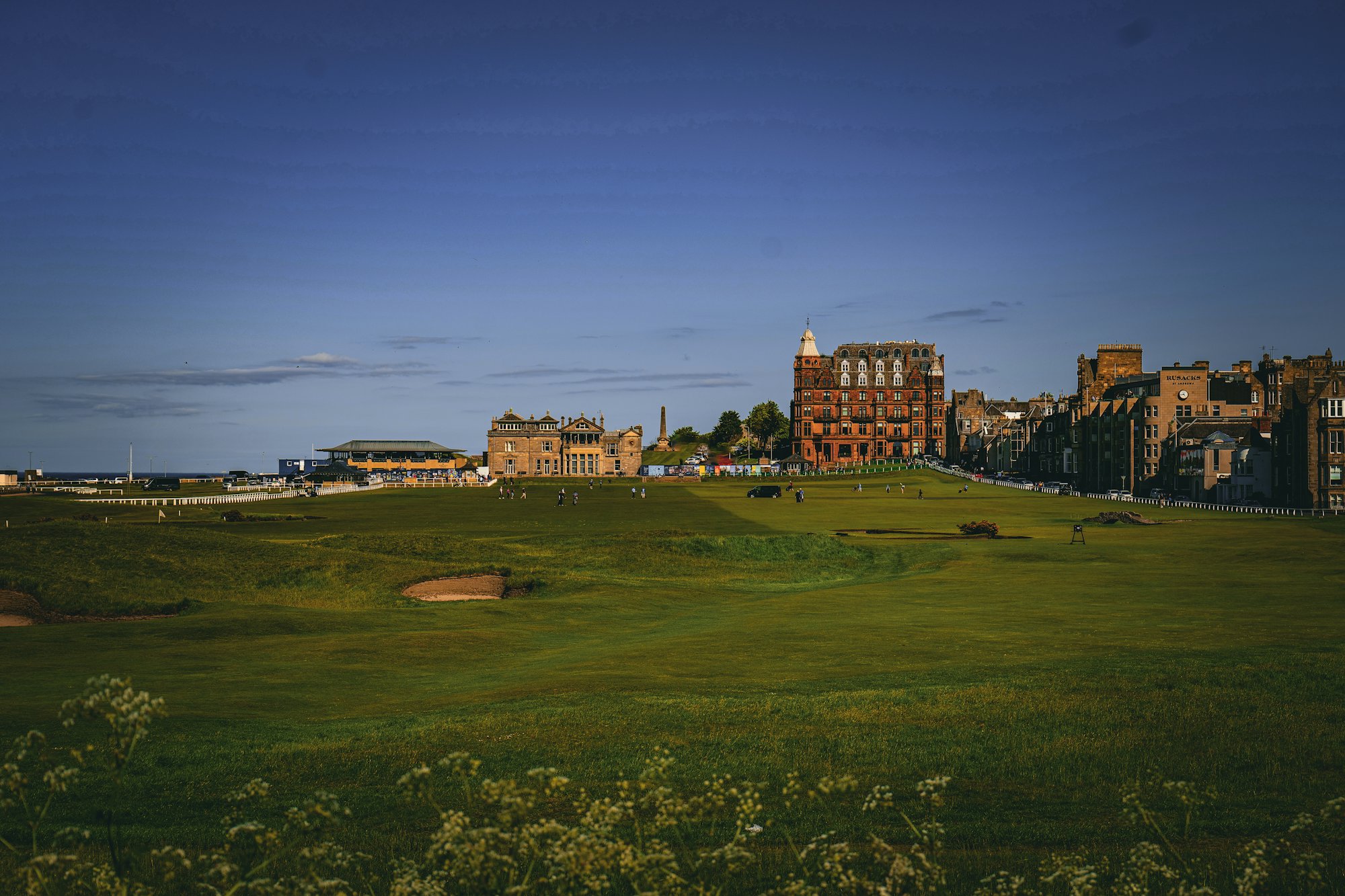 The Old Course at St Andrews with the town behind
